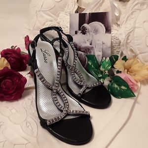 NEW BEAUTIFUL "LUSSO BLACK/SILVER CRYSTAL 4" HEELS